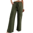 thumbnail image 3 of AGWOLF Women's Wide Leg Cargo Pants Baggy High Waisted Palazzo Pant Lightweight Pull On Drawstring Trousers Beach Vacation Travel Clothes Green XL, 3 of 7