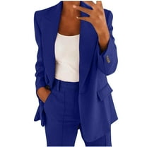 Womens Pant Suit Women Two Piece Lapels Suit Set Business Long Sleeve Button Formal Jacket Pant Slim Women Dressy Outfits Formal Top And Pants Dress for Light Dress Pants Tuxedo Blue XXL