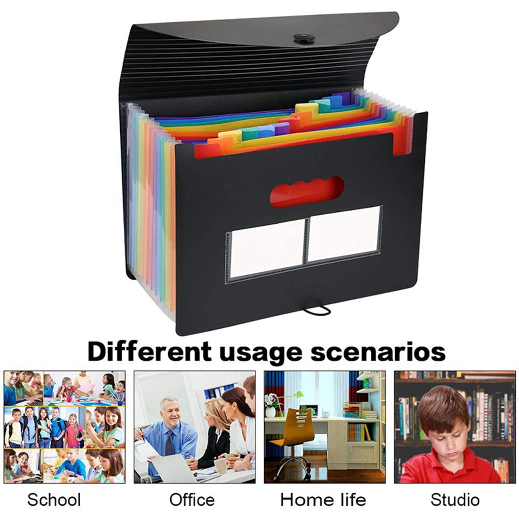 2X Expanding File Folder 12 Pockets File Organizer Filing Box,A4 Accordion Bill/Receipt Folders with Colored Tabs