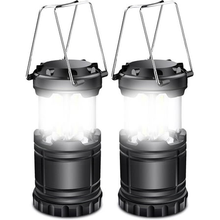 LED Battery Operated Lights, Portable Survival Battery Powered Lamp, Waterproof Camping Lantern, Hurricane, Emergency, Storm, Outages, Outdoor Collapsible Lanterns, Black