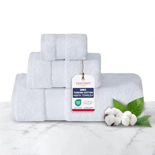 Textilom 100% Turkish Cotton 3 Pcs Bath Towel Set, Luxury Bath Towels For