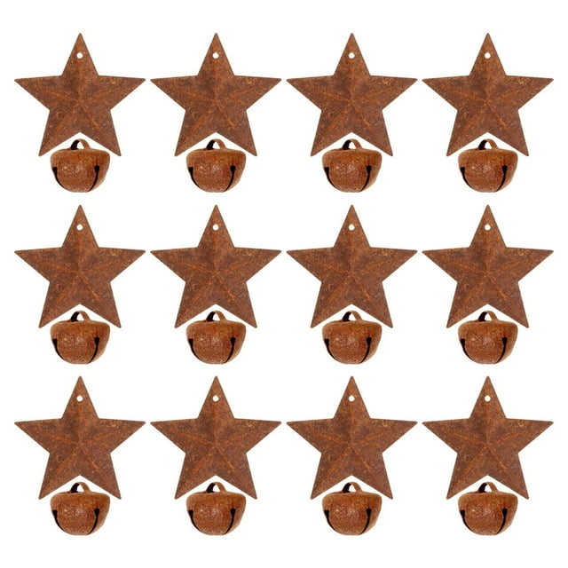 24 adornos navideños vintage de cascabeles oxidados para árbol de Navidad, colgantes rústicos de estrellas de metal para decoración navideña y fiestas.