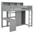 thumbnail image 3 of Euroco Pine Wood Twin Size Loft Bed with Desk, Wardrobe with Clothes Hanger and Display Shelves for Kids Teens Bedroom, Gray, 3 of 10