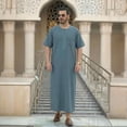 thumbnail image 2 of Telankuip Traditional Arabic Long Shirts for Men Button up Crewneck Short Sleeve Loose Fit Comfortable Maxi Shirts with Chest Pocket Solid Color Casual Festival Outfit Navy XL, 2 of 3