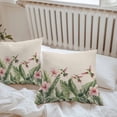 thumbnail image 5 of Outdoor Waterproof Pillow Covers Pack of 2, Summer Plants Green Bird Pink Flower Linen Texture Decorative Throw Pillowcases Cushion Covers for Garden Patio Tent Sofa Couch, 20x20 inch, 5 of 8