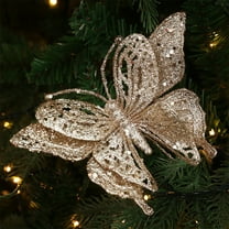 Gumesh Glitter Butterfly Christmas Branches with Gold Sequins, 6-Pack Sparkling Floral Arrangement Stems, Decorative Winter Branches for Centerpieces and Wreaths