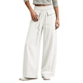 thumbnail image 7 of ZHYou No Boundarie Womens Baggy Pants Casual Stretch Waist Drawstring Quick Dry Wide Leg Lounge Trousers,White,Size L, 7 of 7