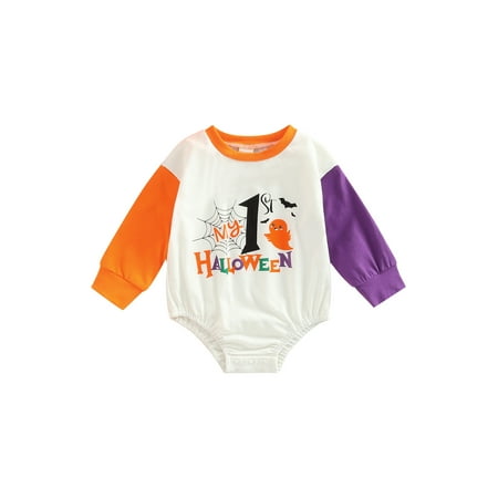

Inevnen Halloween Baby Boys Girls Romper Contrast Color Spider Web Letter Triangle Bottom Jumpsuit