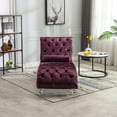 thumbnail image 3 of Velvet Upholstered Chaise Lounge Chair with Lumbar Pillow, Ergonomic S-Shaped Design for Living Room & Bedroom, Button Tufted Modern Sofa Sleeper with Acrylic Legs, Purple, 3 of 9