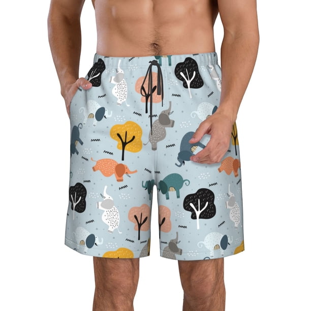 Balery Elephant Tree Traje de Baño Estilo Hawaiano para Hombre, Shorts de Secado Rápido con Bolsillos-Large