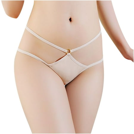 

YYDGH Women s Sexy Hollow Out G-Strings Low Waisted Cotton Thong Panties Soft Underwear Beige L