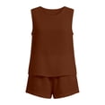 thumbnail image 4 of Likimi Womens Two Piece Set Solid Color Summer Sleeveless Crew Neck Tops With Shorts Fashion Casual Outfit Set Coffee Size M, 4 of 5