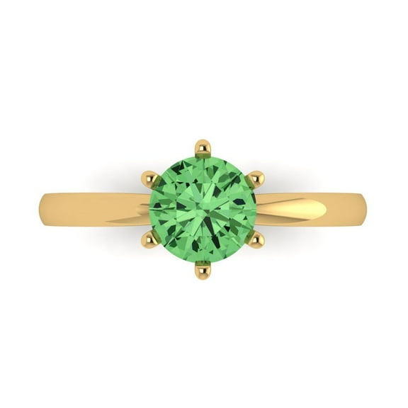 Solitaire Engagement Ring for Women - 1ct Simulated Green Diamond in 18K Yellow Gold Promise Ring
