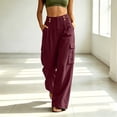 thumbnail image 2 of Oksale High Waisted Cargo Pants for Women Trendy Tall Straight Leg Pull On Pants with Multi Pockets Cozy Cotton Linen Pants Red M, 2 of 9