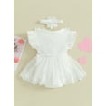 thumbnail image 4 of Hirigin Newborn Baby Girl Lace Romper Dress Short Sleeve Ruffle Mesh Tutu Dress 0 3 6 12 18 Months Cute Jumpsuits with Headband, 4 of 8