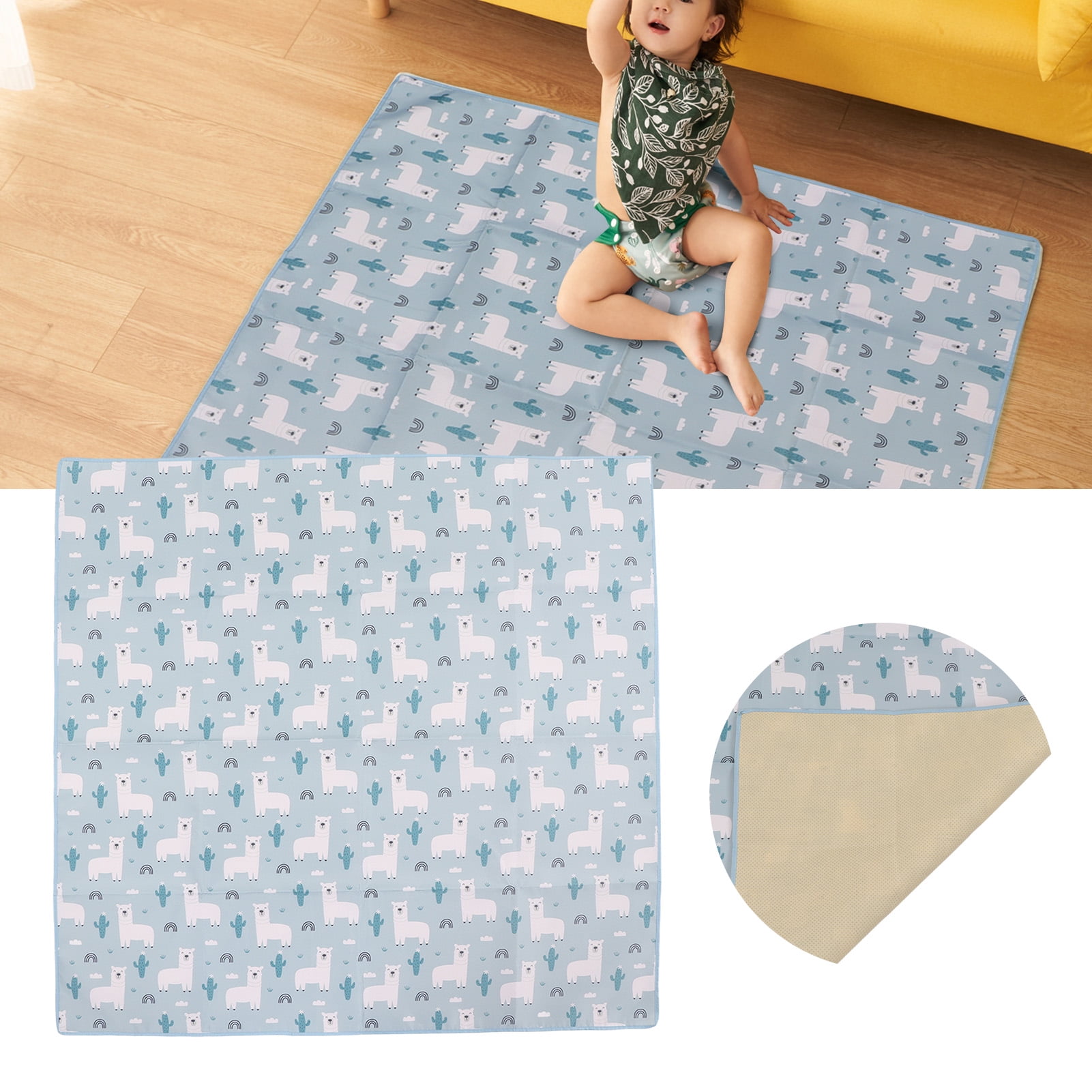 NFTIGB Extra Large Padded Play Mat Blue Reversible Foldable Waterproof Baby Crawling Mat for Infant (43.3 inches / 110 cm)