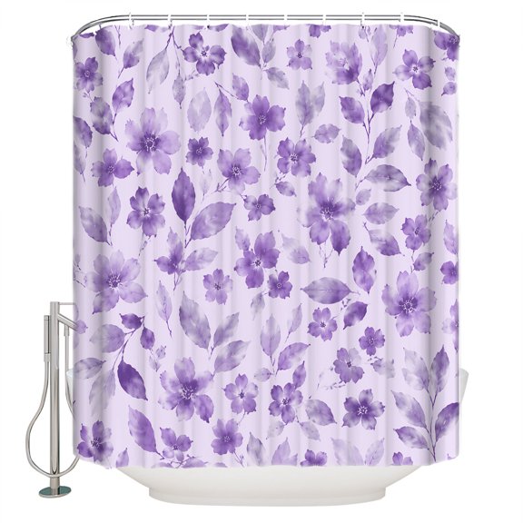 Purple Spring Floral Bathroom Shower Curtains with 12 Hooks Polyester Waterproof Shower Curtain for Stalls and Bathtubs Summer Botanical Elegant Watercolor Decorative Bathroom Curtain 54x78 Inches