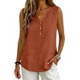 thumbnail image 5 of Womens Cotton Linen Button down Shirts Slim Fit Casual Summer Sleeveless Blouses Business Casual V Neck Plain Tank Tops by Awwp Brown 2Xl, 5 of 6