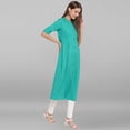 thumbnail image 5 of Janasya Indian Mandarin Collar Short Sleeve Solid Green Rayon Kurta With Dupatta For Women, 5 of 8