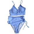 thumbnail image 4 of Swanpen Women's Striped Ruffled High Waisted Bikini Set, V-Neck Adjustable Strap 2 Piece Swimsuit, 4 of 5
