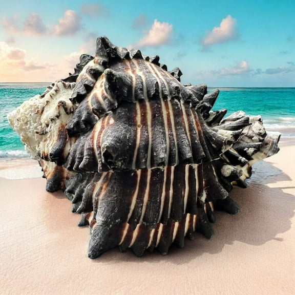 Large Conch Seashell Black White Spiky Real Rare Natural Big Decorative Sea Shells Coastal Beach Home Decor Ocean Decoration Collection Gift