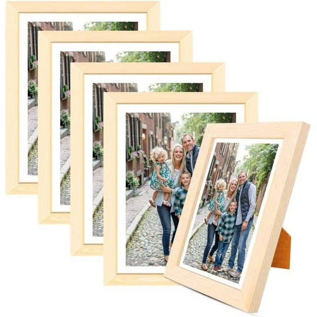 HAHDAXIA 6x8 Picture Frame Set of 5,Natural Square Solid Wood Photo Frame Set for Wall Hanging Dcor,Tabletop Display,Family Mural,Collage Bundle