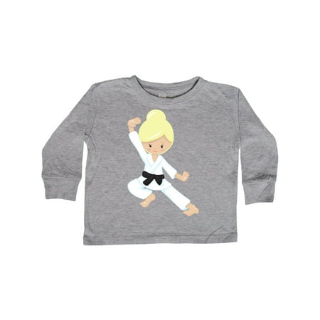 

Inktastic Cute Girl Blonde Hair Black Belt Karate Pose Gift Toddler Toddler Girl Long Sleeve T-Shirt