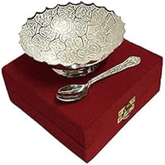 iKonbi German Silver Bowl with Spoon Beautiful Precious Gift (Size : 3.5" inch)