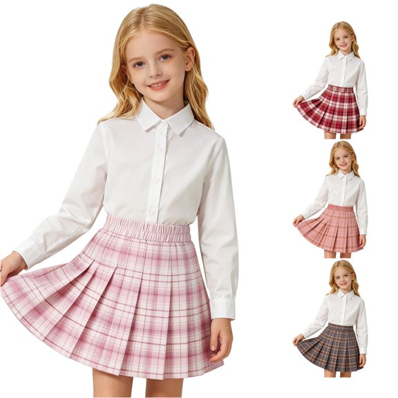 RTKFRFLM School Uniform for Girls Basic Pleated Skirt Classic Preppy Short Tennis Skirt Back to School Uniform Bottoms Girls Back to School Clothes
