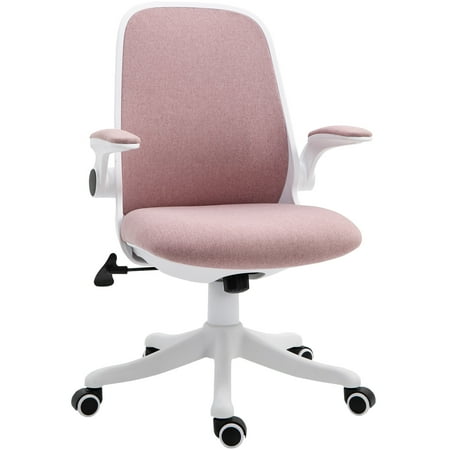 UPC: 0842525184670 | Vinsetto Linen-Touch Fabric Office Chair Swivel Task Chair with Adjustable Lumbar Support  Height and Flip-up Arms  Pink