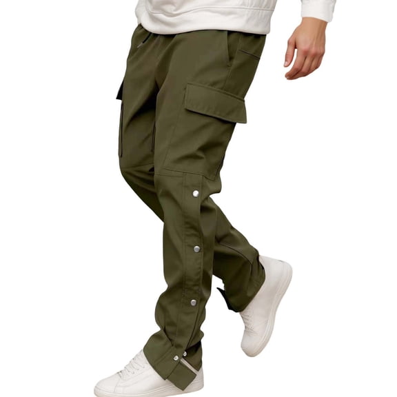 XIAOCHA Mens Side Button Closure Cargo Pants Retro Loose Straight Trousers Athletic Workout Streetwear PantsArmy GreenL