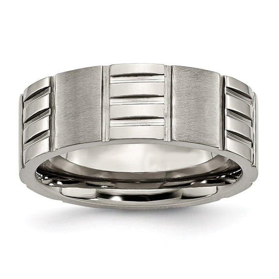 Titanium Notched 8mm Satin & Polished Band Size: 12; for Adults and Teens; for Women and Men