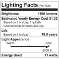 thumbnail image 3 of 3 Pack Sunlite A19 LED Bulbs, 11 Watt (75 Watt Equivalent), 1100 Lumens, Dimmable, Medium (E26) Base, 6500K Daylight, UL Listed, 3 of 4