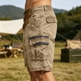 thumbnail image 6 of CIENVNSTG Men's Multi-Pocket Washed Cotton Cargo Shorts, Loose Fit Knee-Length Casual Shorts with Drawstring Hem Brown 2XL, 6 of 8