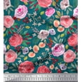 thumbnail image 1 of Soimoi Green Poly Georgette Fabric Leaves & Floral Watercolor Decor Fabric Printed BTY 42 Inch Wide, 1 of 3