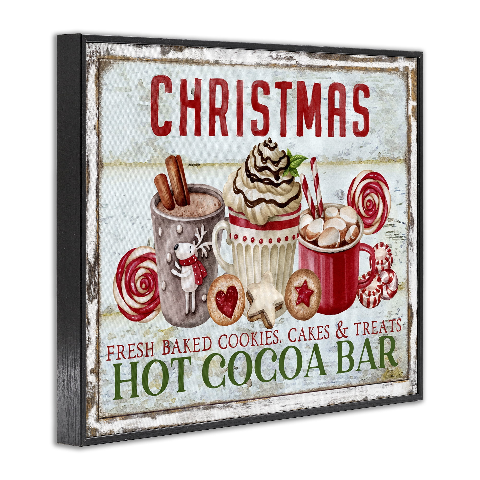 Stupell Industries Festive Hot Chocolate Holiday Painting Black Framed Art Prints Wall Art, 30 x 24