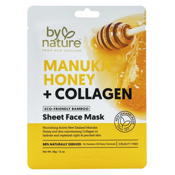 By Nature Skincare from New Zealand Manuka Honey And Collagen Sheet Face Mask to Nourish and Rejuvenate All Skin Types