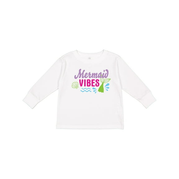 Inktastic Mermaid Vibes with Tail and Seashell Girls Long Sleeve Toddler T-Shirt