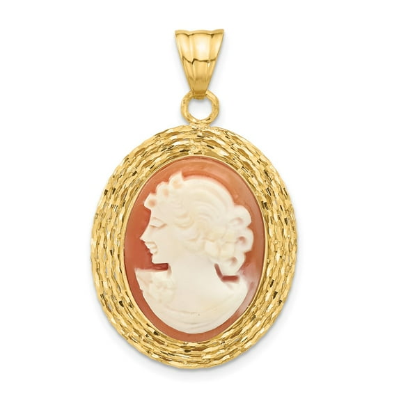 14k Gold Diamond-Cut Natural Shell Portrait Cameo Pendant