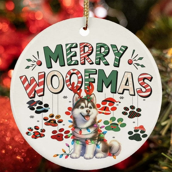 Vesco Merry Woofmas Siberian Husky Dog Dog Paws Lover Christmas Ornament Gift Decor, 1PC