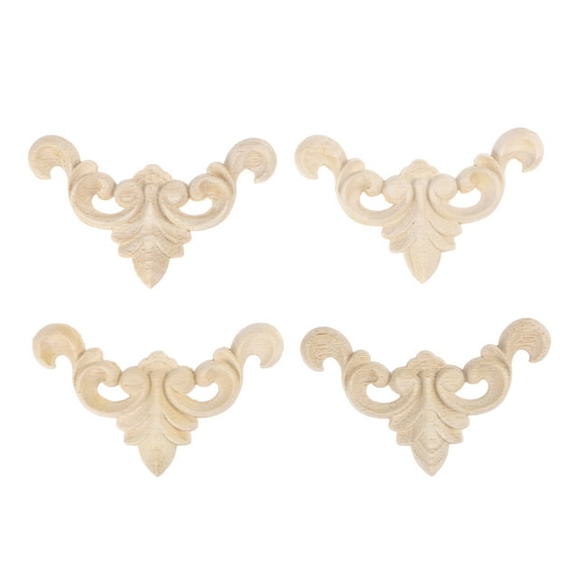 4PCS Bois Sculpté Coin Onlay Applique Style Européen Armoire Décoration