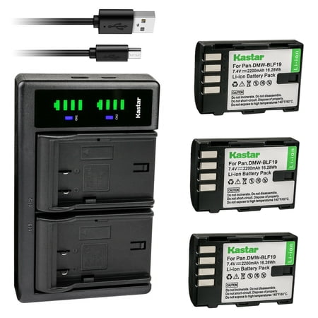 Kastar 3-Pack Battery and LTD2 USB Charger Replacement for Panasonic Lumix DMC-GH3KBODY Lumix DMC-GH4 Lumix DMC-GH4A Lumix DMC-GH4H Lumix DMC-GH4KBODY Lumix DC-GH5 Lumix DC-GH5S Cameras