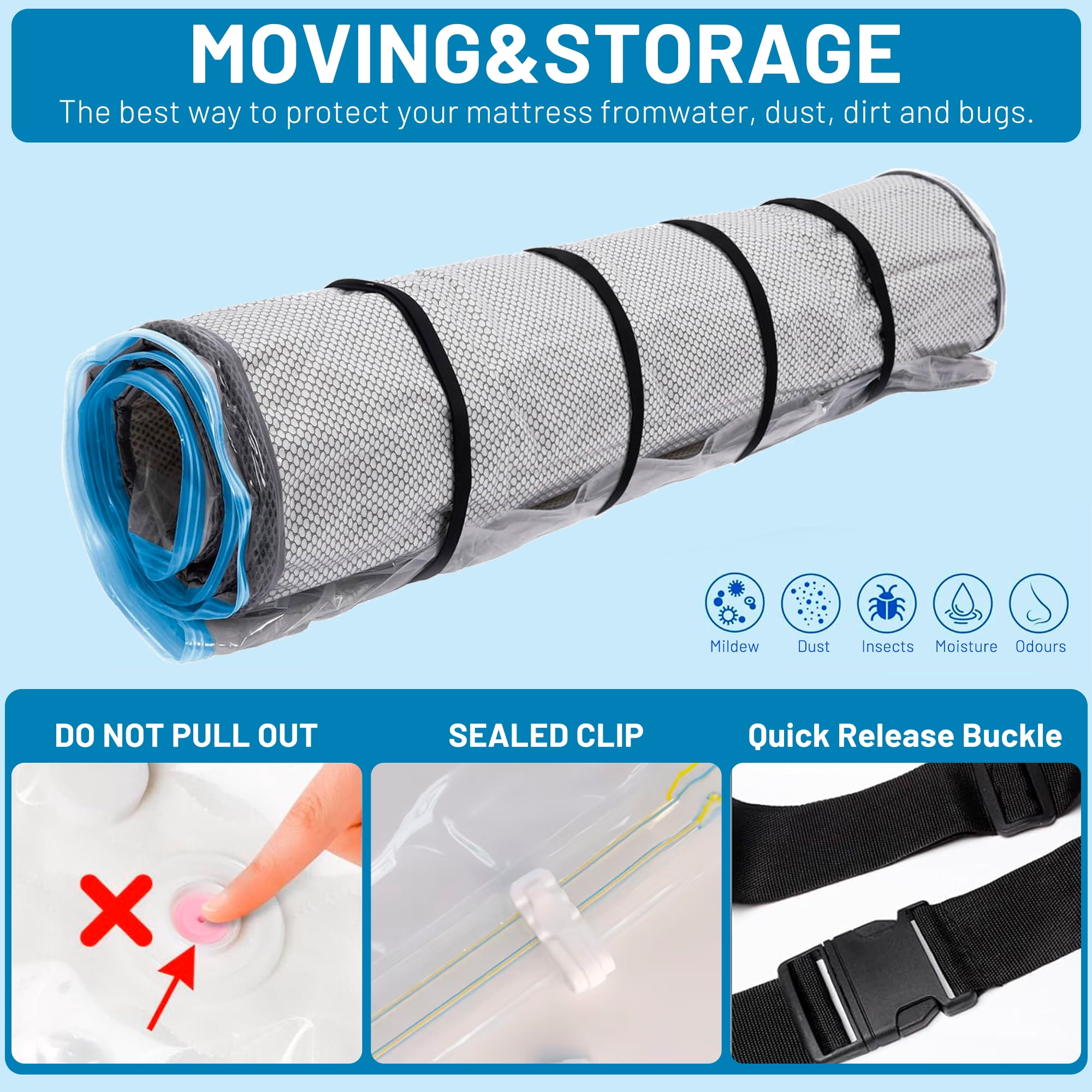 Sesiiduo Mattress Vacuum Bag for Moving, Vacuum Seal Mattress Bag for Memory Foam, Compression and Storage for Returns, Leakproof Valve and Double Zip Seal (Queen)