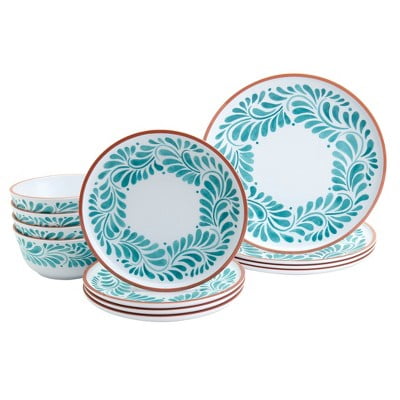 12pc Melamine Dinnerware Set Blue