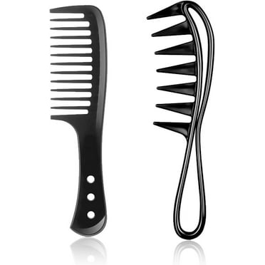 Wide Tooth Comb, 2 Pcs Large Tooth Combs Wide Tooth Curl Comb, Shark Teeth Combs for Curly Straight Wet Wavy Hair Wigs Barber Salon Men Women Black
