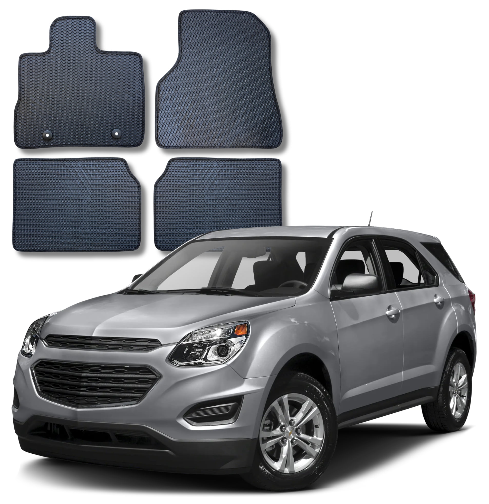 All Weather Floor Mats for 2010 to 2017 Chevrolet Equinox and GMC Terrain, Front and Rear, Honeycomb Design