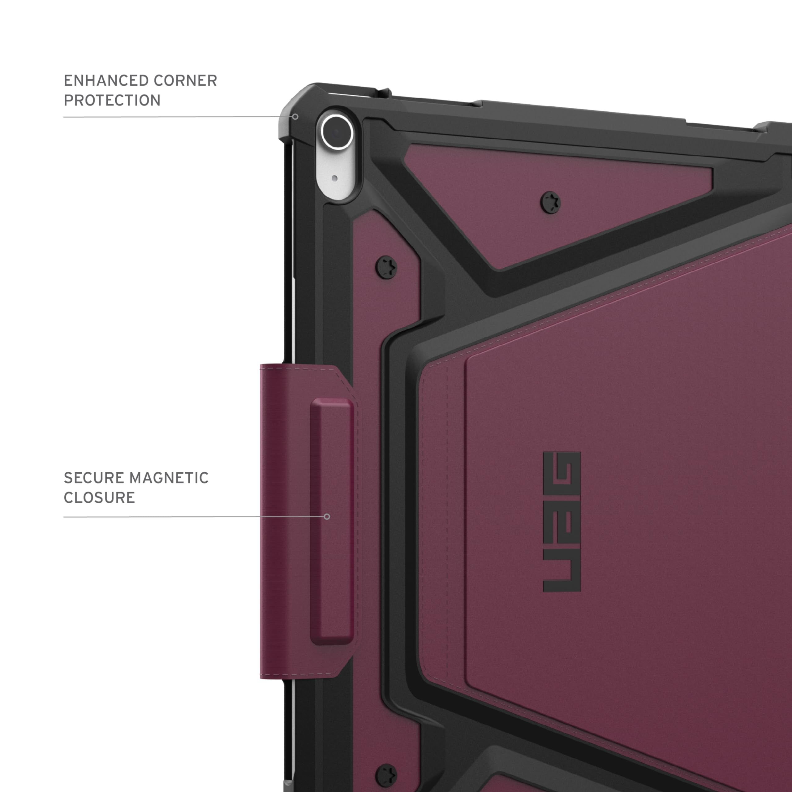 UAG iPad Air 13" Case (1st-3nd Gen 2024-2026) M4/M3 - Rugged Multi-Angle Viewing Folio Protective Cover Pencil Holder & Adjustable Stand, Metropolis SE Bordeaux