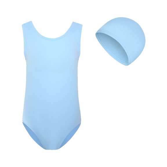 Coerni Girls One Piece Swimsuits Solid Color Ruched Bathing Suit for Tween Girls Hawaiian Athletic Swimwear with Matching Swim Cap