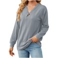 thumbnail image 5 of HKEJIAOI Femmes Tunique Chemises Col Rond Solide Mi-Poids Long Sleeve Top, 5 of 5