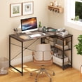 thumbnail image 2 of Giantex L-shaped Computer Desk, Corner Desk w/Reversible Shelves, Writing Study Workstation for Home Office, Gray, 2 of 10